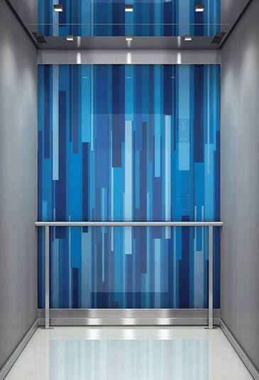 KONE MiniSpace ™ elevator with Nouveau Glamour style blue interior 