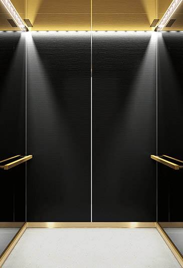 KONE MiniSpace ™ elevator with Cool Vintage style black and gold interior 